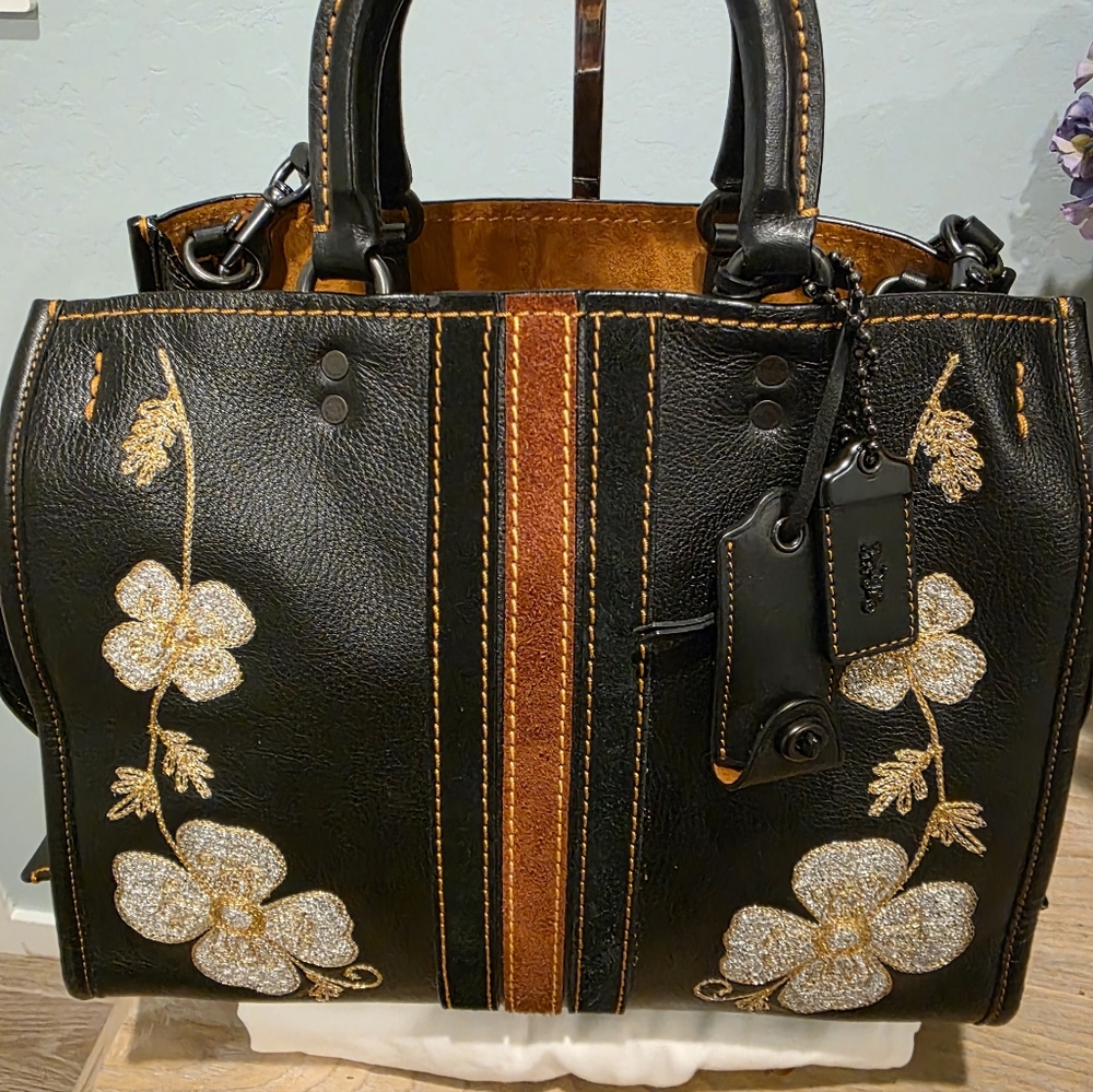 COACH 1941 LIMITED EDITION WESTERN EMBROIDERED BLACK PEBBLE LEATHER ROGUE EUC